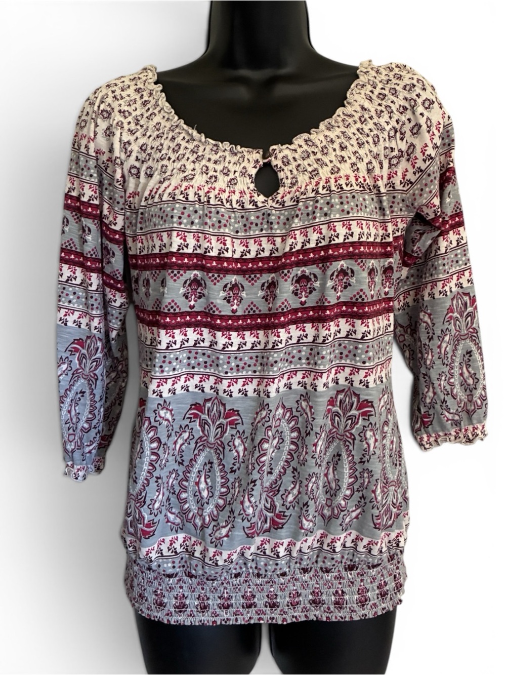 Vintage Y2K Bohochic Whimsigoth Burgundy Floral Peasant Paisley Top Sz S